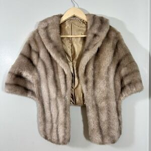 Vintage 50's Faux Fur Regina Glenara By Glenoit Cape Stole Shawl Beige Brown